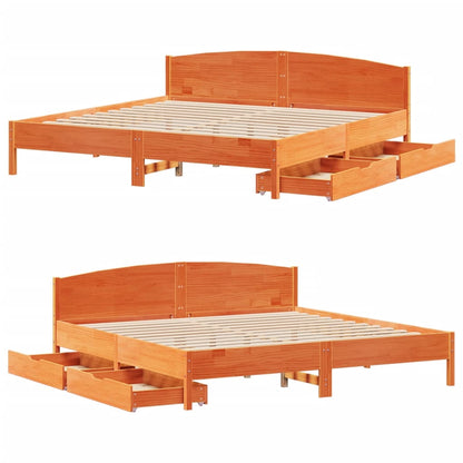 Bed Frame without Mattress Wax Brown 200x200 cm Solid Wood Pine