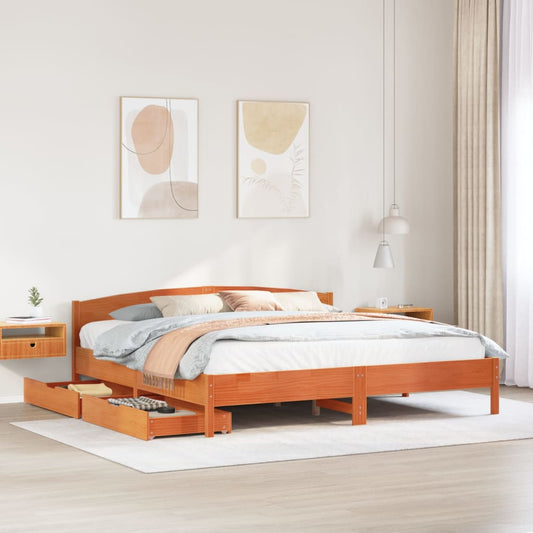 Bed Frame without Mattress Wax Brown 200x200 cm Solid Wood Pine