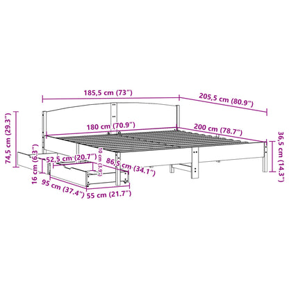 Bed Frame without Mattress 180x200 cm Super King Solid Wood Pine