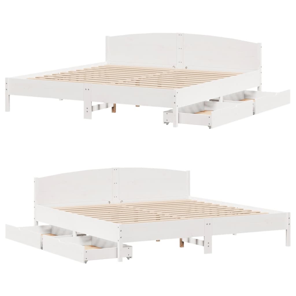 Bed Frame without Mattress White 180x200 cm Super King Solid Wood Pine