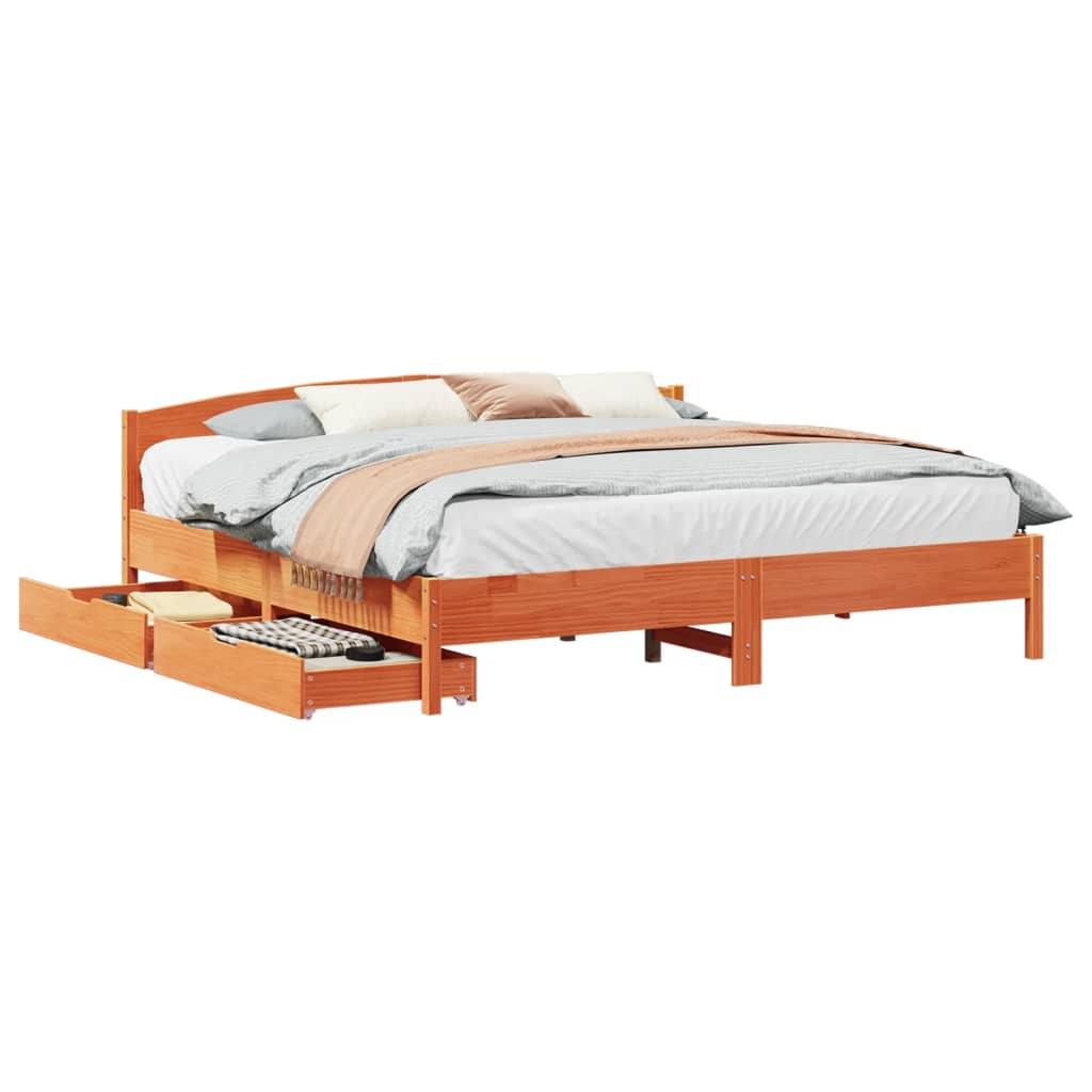 Bed Frame without Mattress Wax Brown 180x200 cm Super King Solid Wood Pine