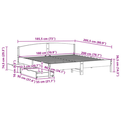 Bed Frame without Mattress Wax Brown 180x200 cm Super King Solid Wood Pine