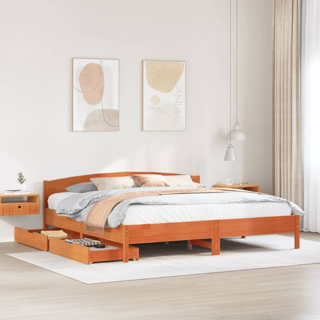 Bed Frame without Mattress Wax Brown 180x200 cm Super King Solid Wood Pine