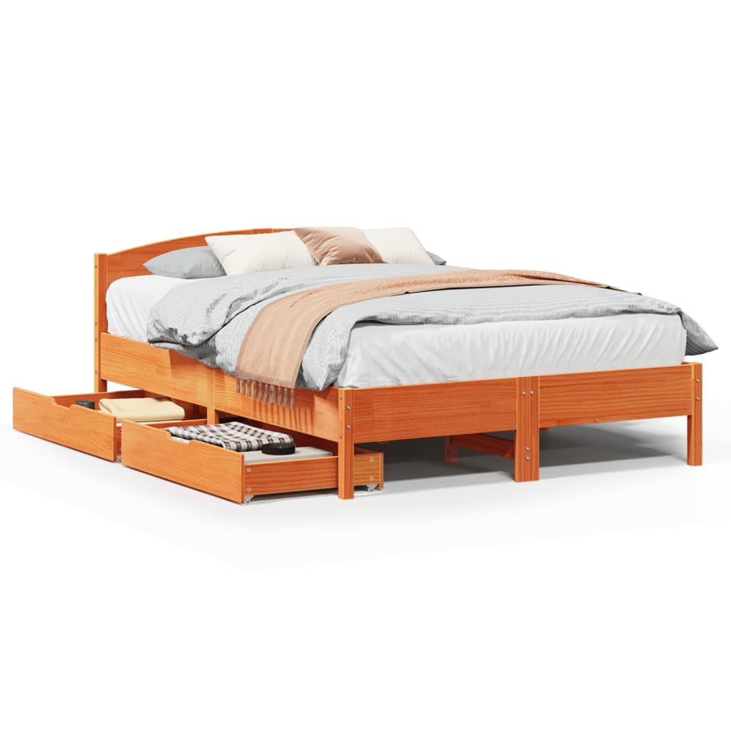 Bed Frame without Mattress Wax Brown 160x200 cm Solid Wood Pine