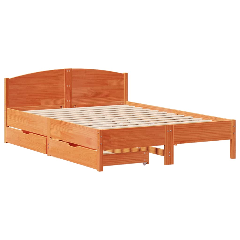 Bed Frame without Mattress Wax Brown 160x200 cm Solid Wood Pine