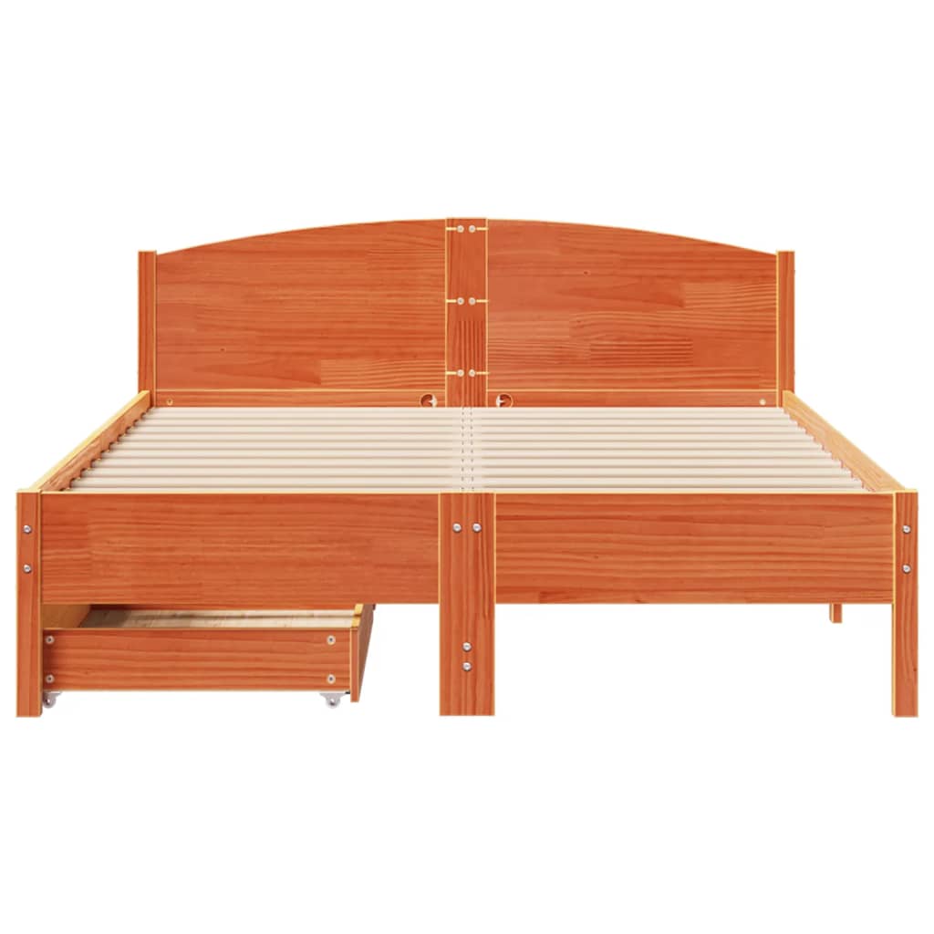 Bed Frame without Mattress Wax Brown 160x200 cm Solid Wood Pine