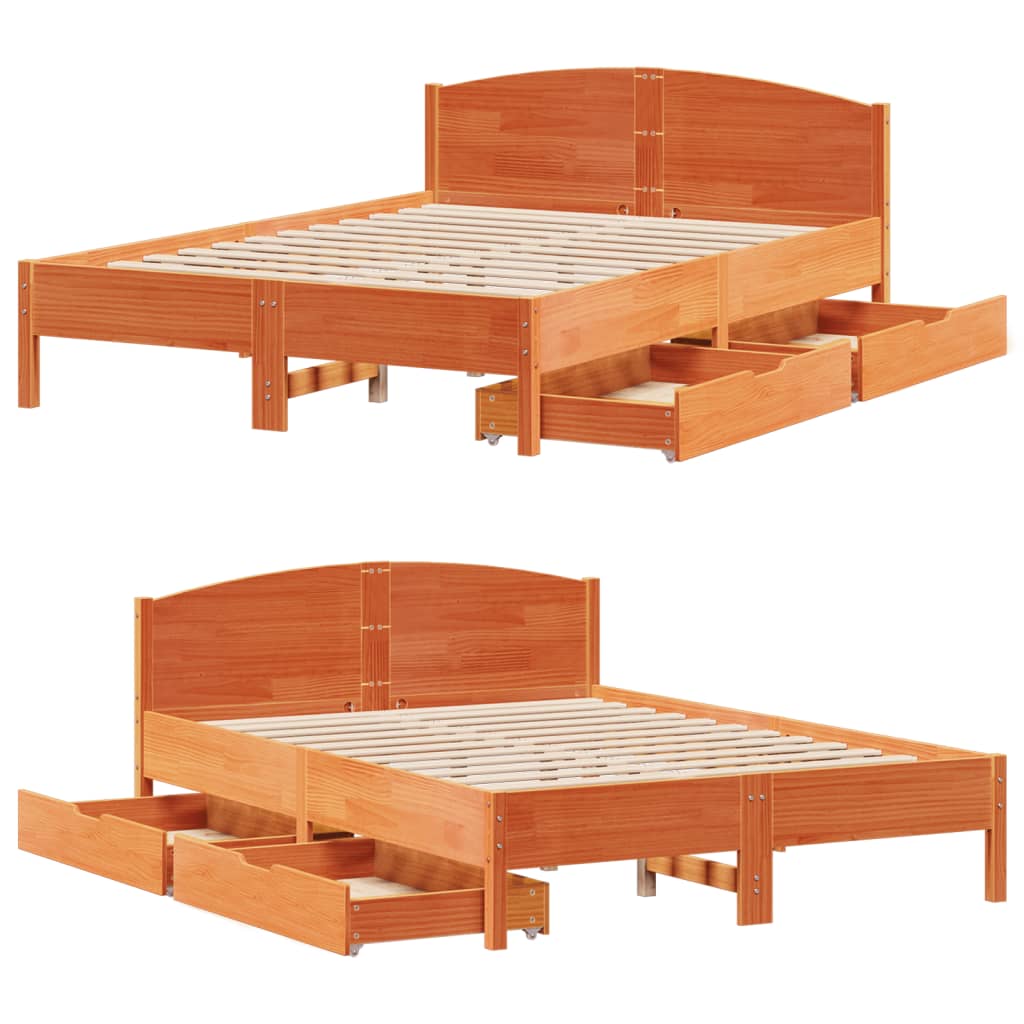 Bed Frame without Mattress Wax Brown 160x200 cm Solid Wood Pine