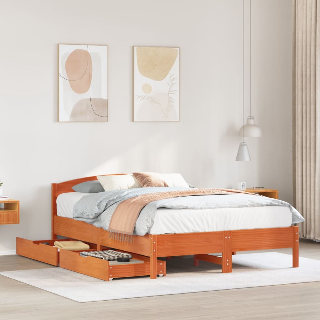 Bed Frame without Mattress Wax Brown 160x200 cm Solid Wood Pine