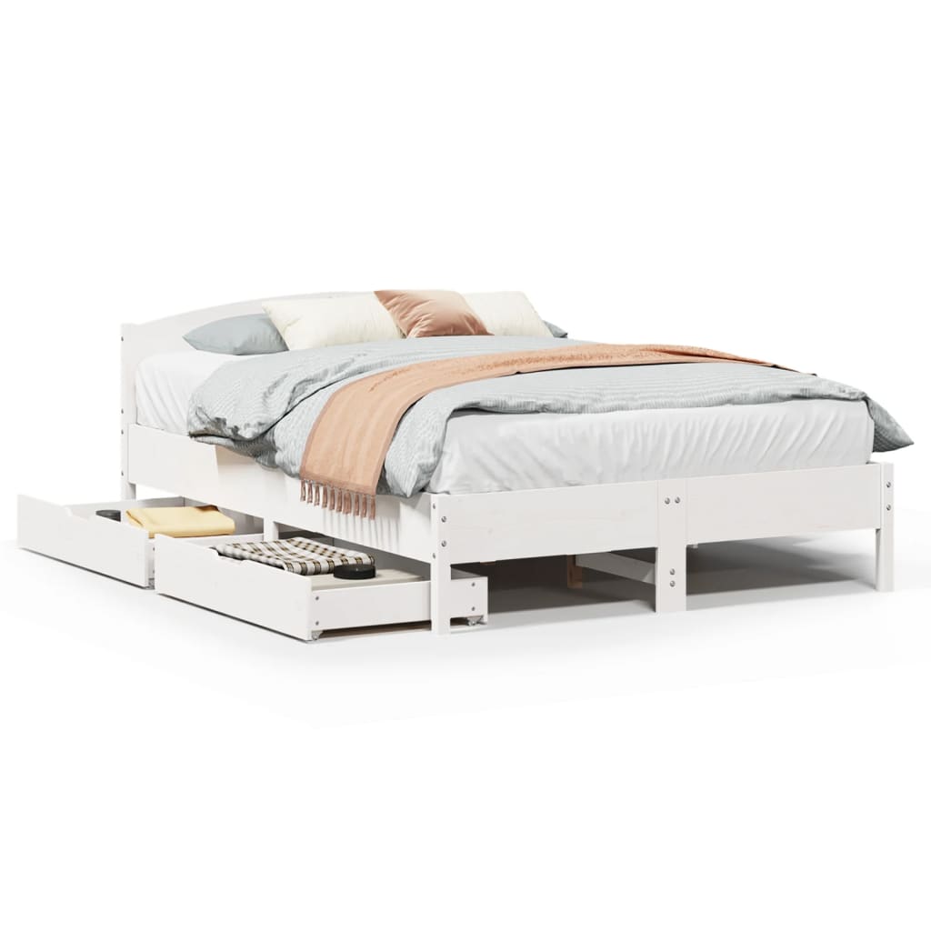 Bed Frame without Mattress White 150x200 cm King Size Solid Wood Pine