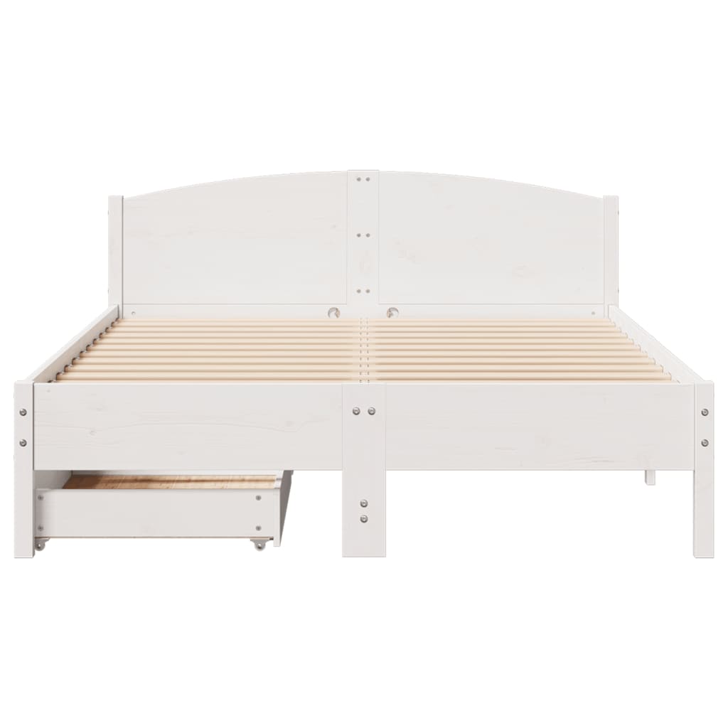 Bed Frame without Mattress White 150x200 cm King Size Solid Wood Pine