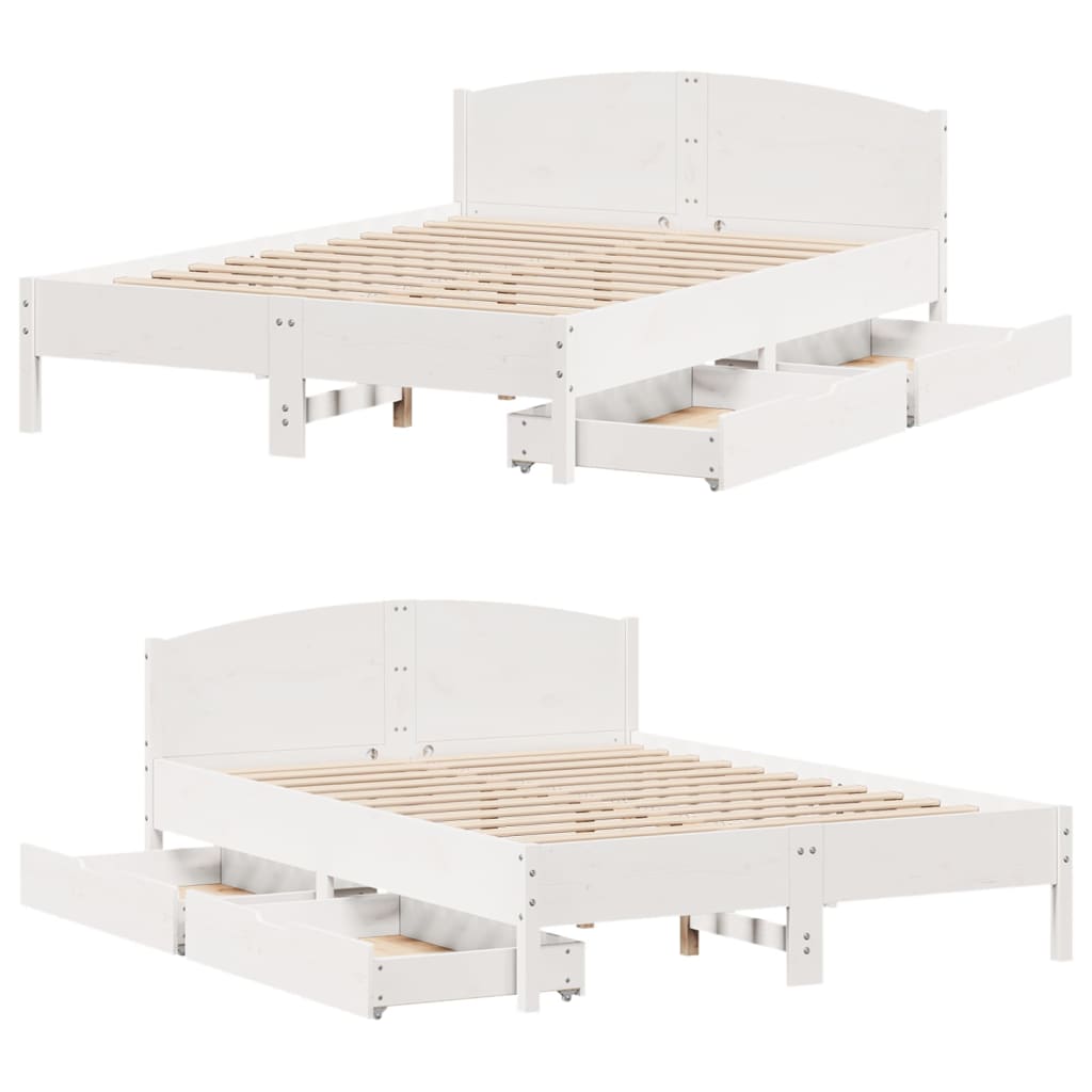 Bed Frame without Mattress White 150x200 cm King Size Solid Wood Pine