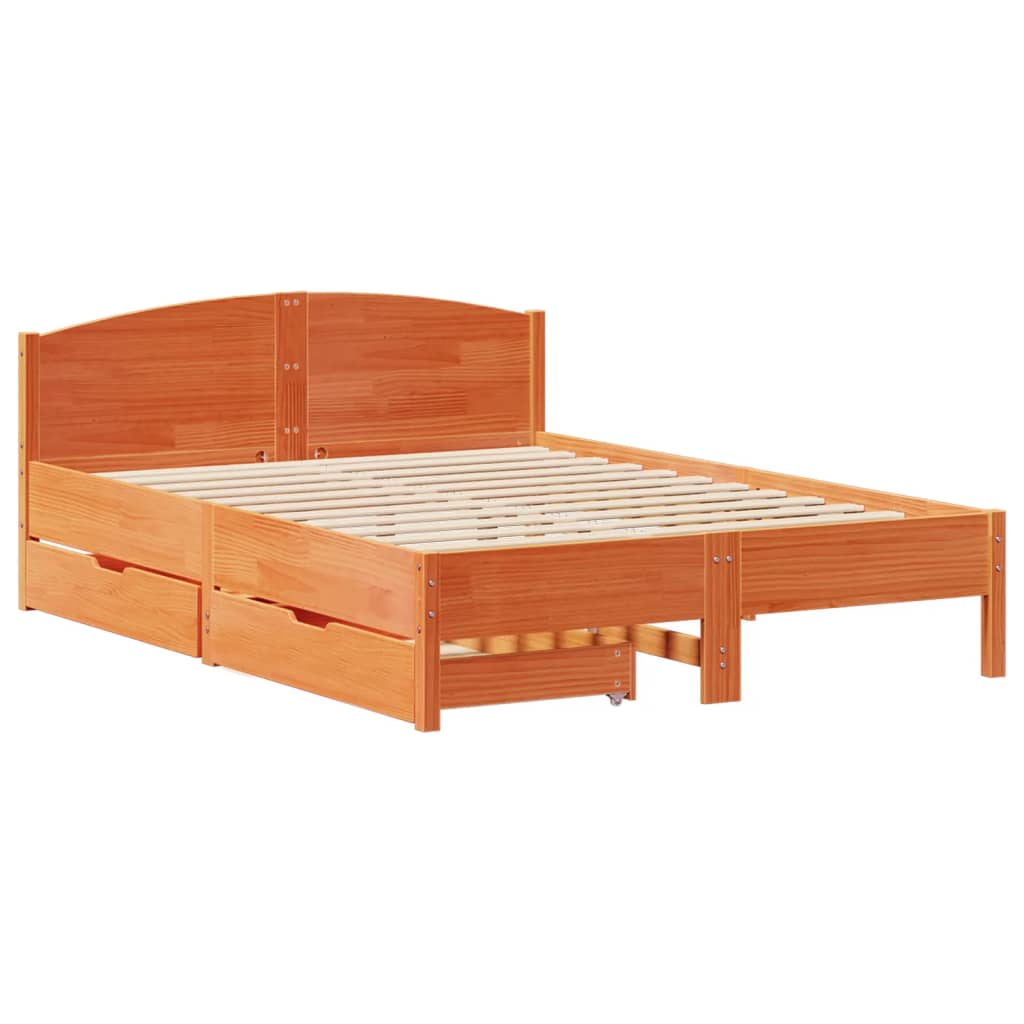 Bed Frame without Mattress Wax Brown 150x200 cm King Size Solid Wood Pine