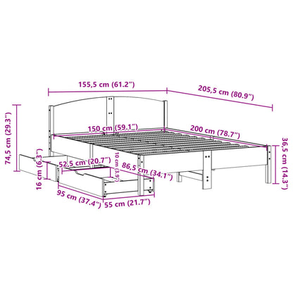 Bed Frame without Mattress Wax Brown 150x200 cm King Size Solid Wood Pine