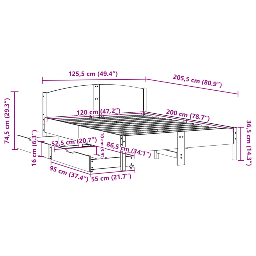 Bed Frame without Mattress White 120x200 cm Solid Wood Pine