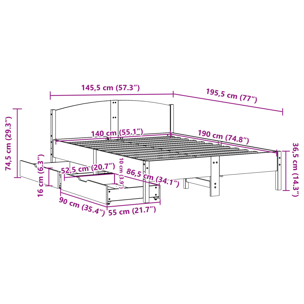 Bed Frame without Mattress Wax Brown 140x190 cm Solid Wood Pine