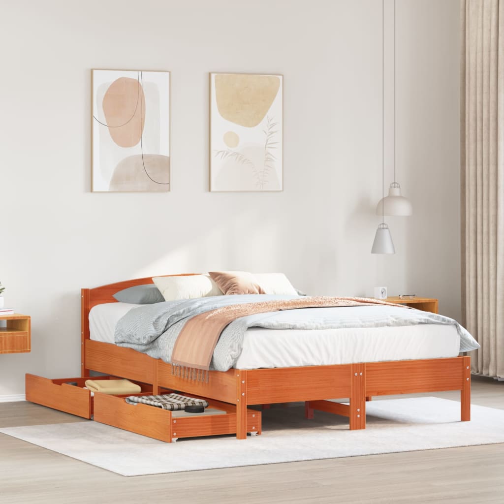 Bed Frame without Mattress Wax Brown 140x190 cm Solid Wood Pine