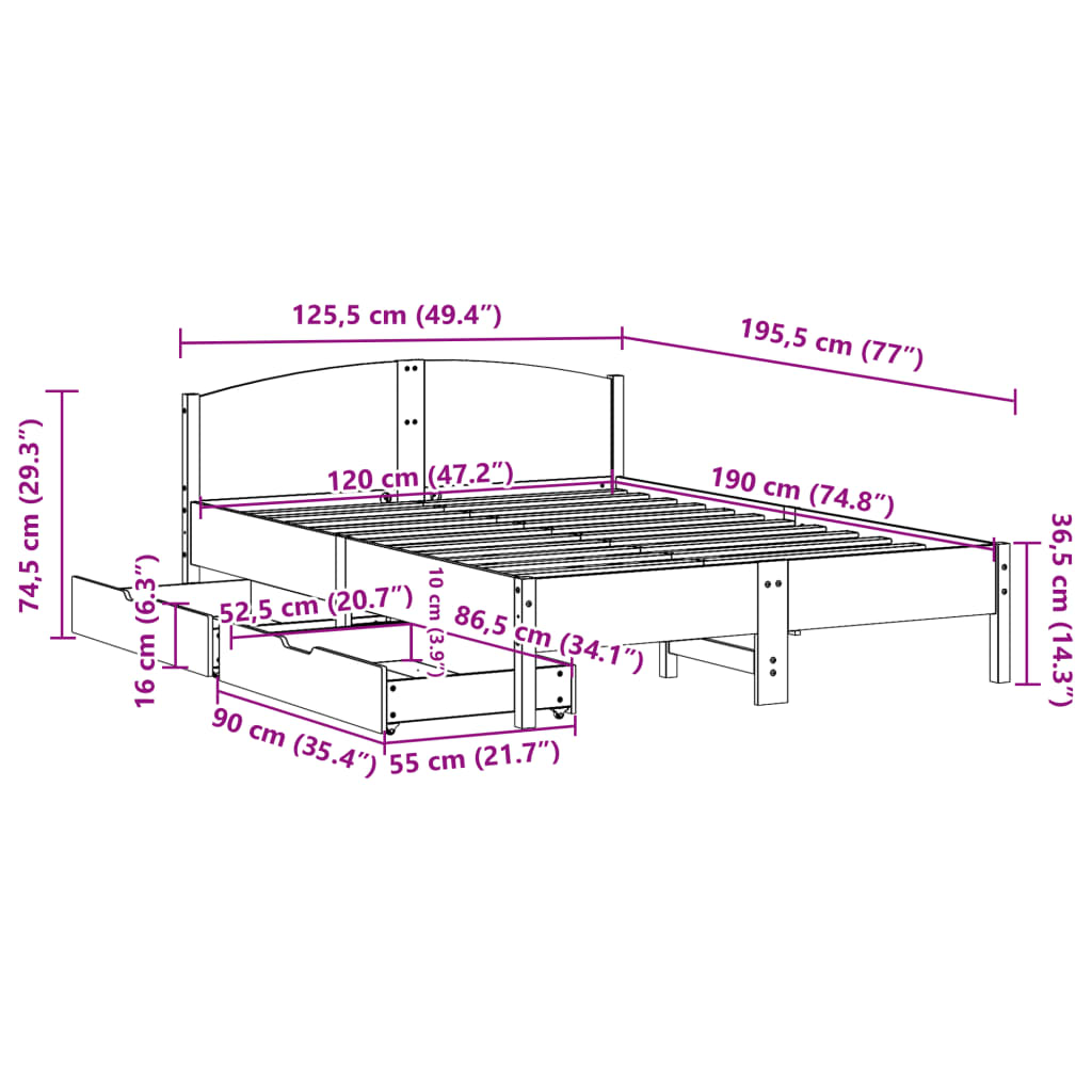 Bed Frame without Mattress Wax Brown 120x190 cm Small Double Solid Wood Pine