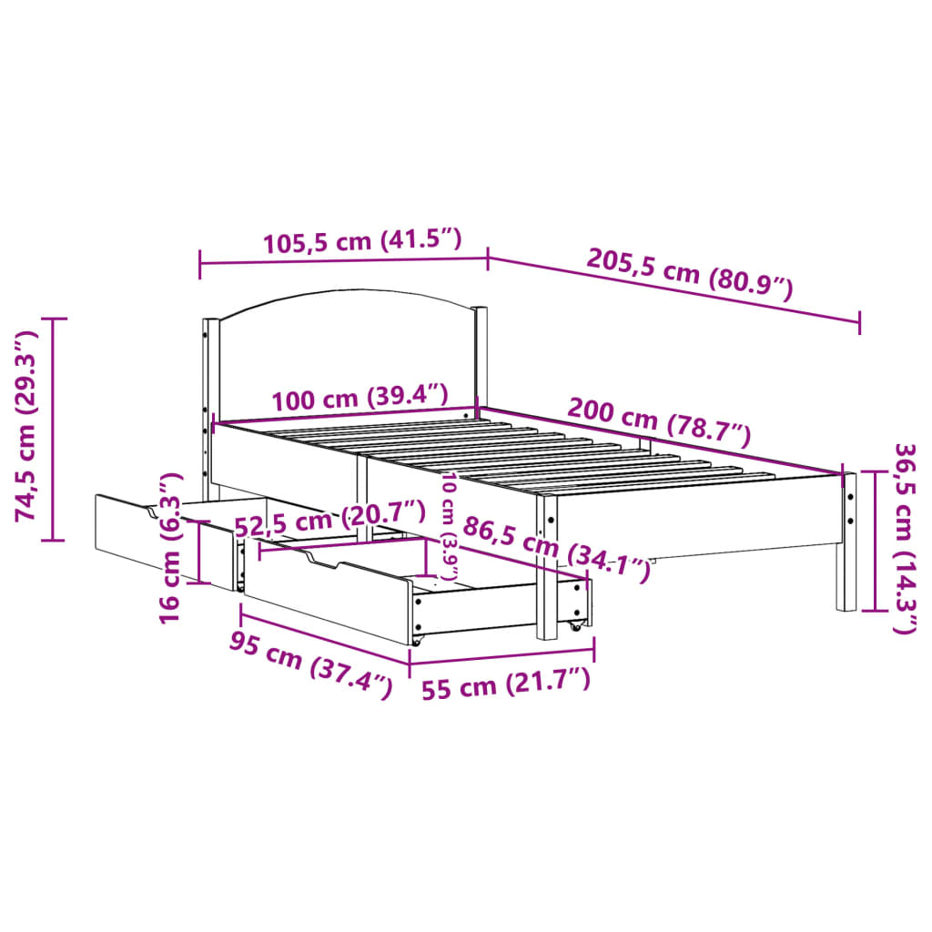 Bed Frame without Mattress 100x200 cm Solid Wood Pine