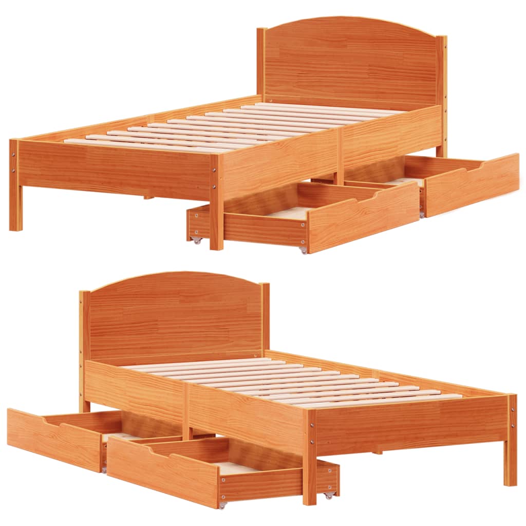 Bed Frame without Mattress Wax Brown 90x200 cm Solid Wood Pine