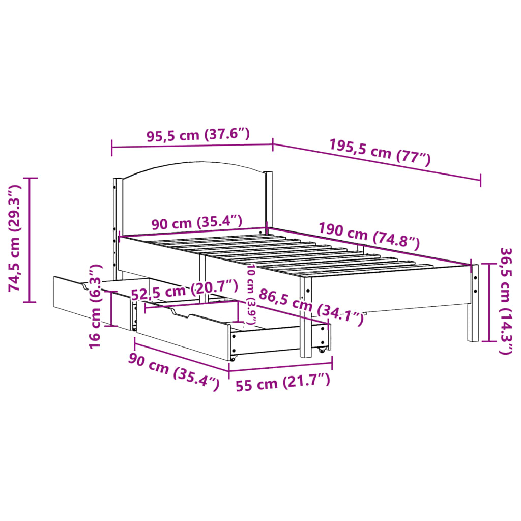 Bed Frame without Mattress 90x190 cm Single Solid Wood Pine