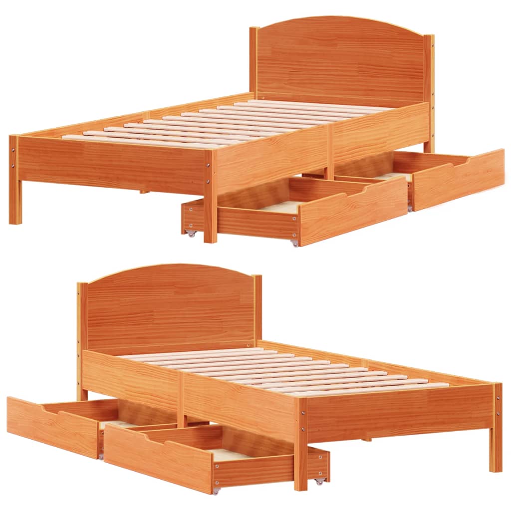 Bed Frame without Mattress Wax Brown 75x190 cm Small Single Solid Wood Pine