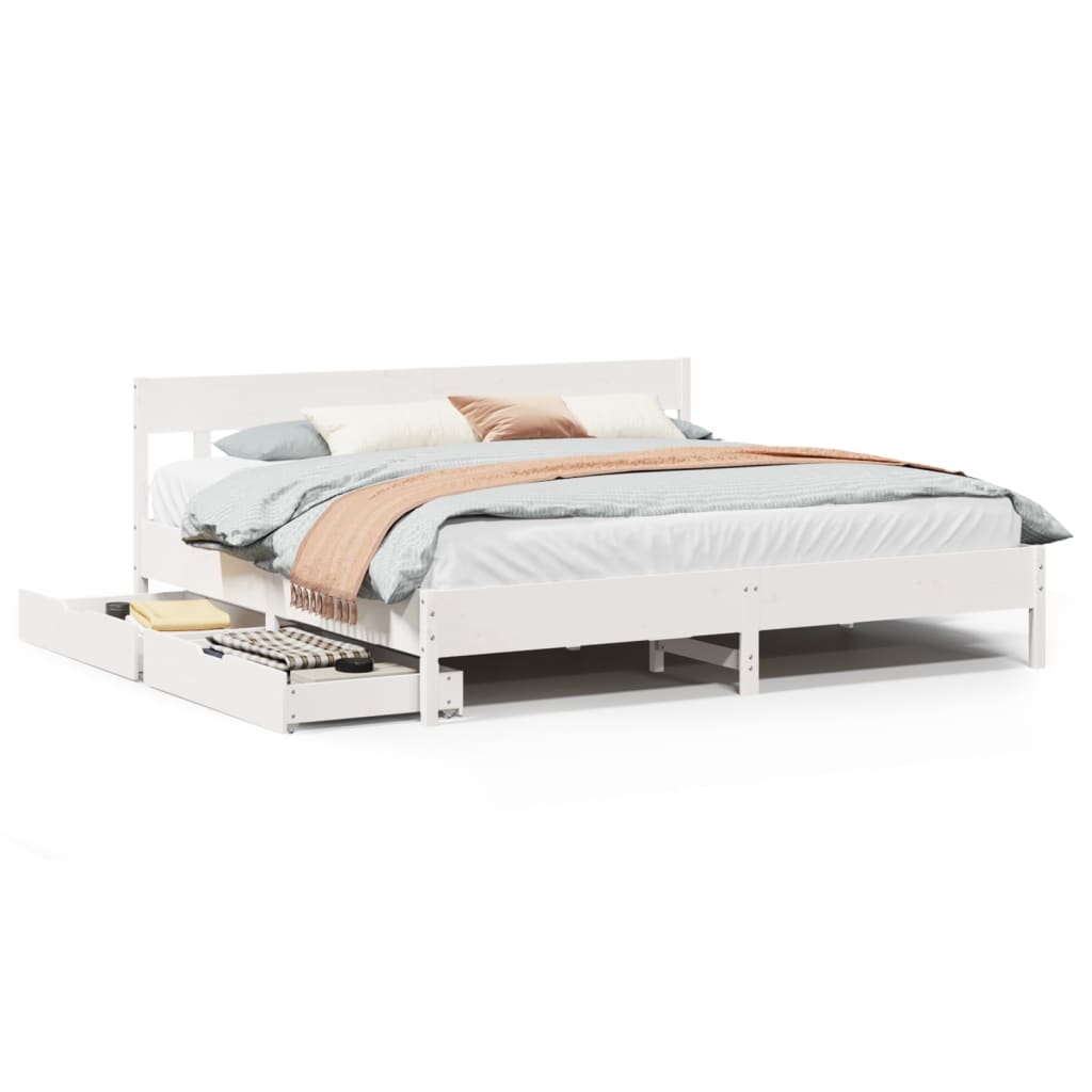 Bed Frame without Mattress White 200x200 cm Solid Wood Pine