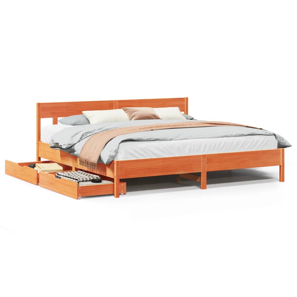 Bed Frame without Mattress Wax Brown 200x200 cm Solid Wood Pine