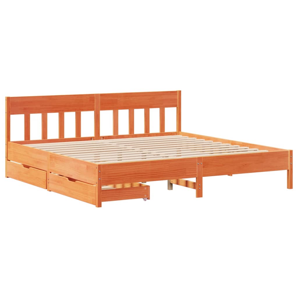 Bed Frame without Mattress Wax Brown 200x200 cm Solid Wood Pine