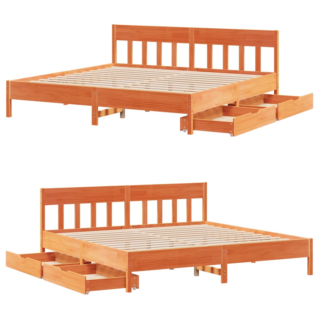 Bed Frame without Mattress Wax Brown 200x200 cm Solid Wood Pine