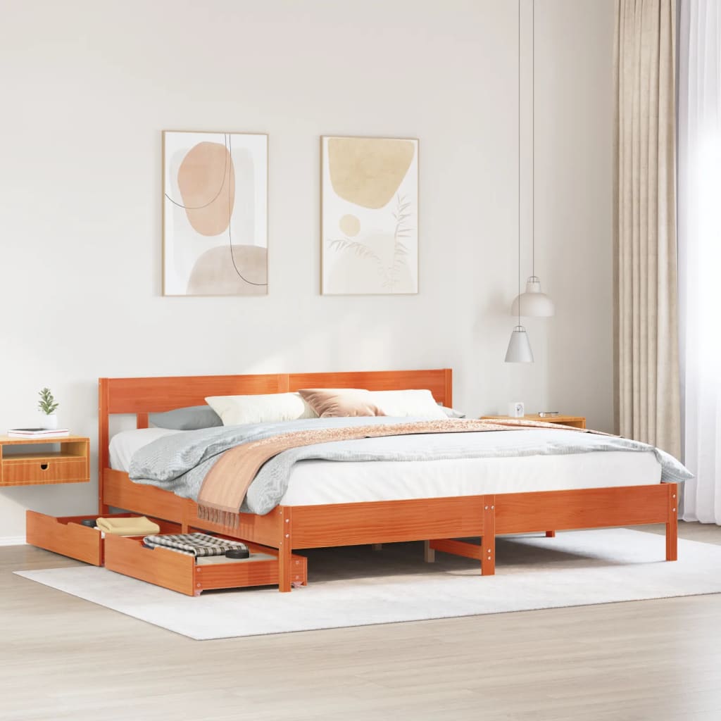 Bed Frame without Mattress Wax Brown 200x200 cm Solid Wood Pine