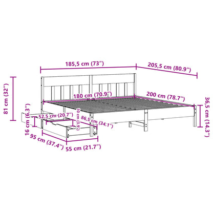 Bed Frame without Mattress 180x200 cm Super King Solid Wood Pine