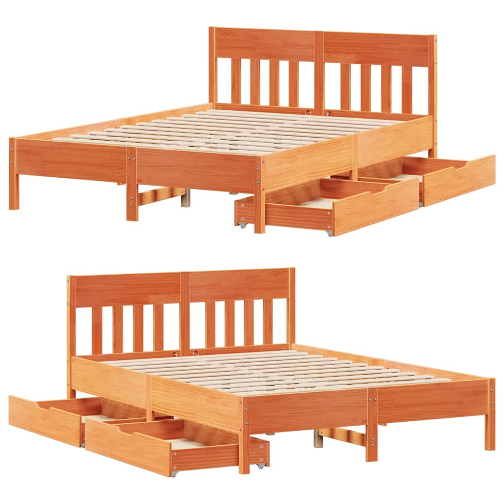 Bed Frame without Mattress Wax Brown 160x200 cm Solid Wood Pine