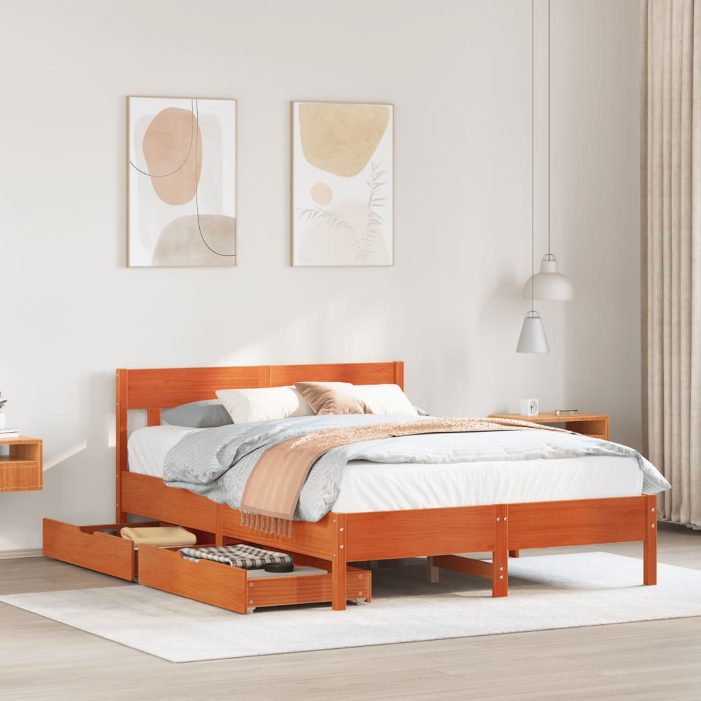 Bed Frame without Mattress Wax Brown 160x200 cm Solid Wood Pine