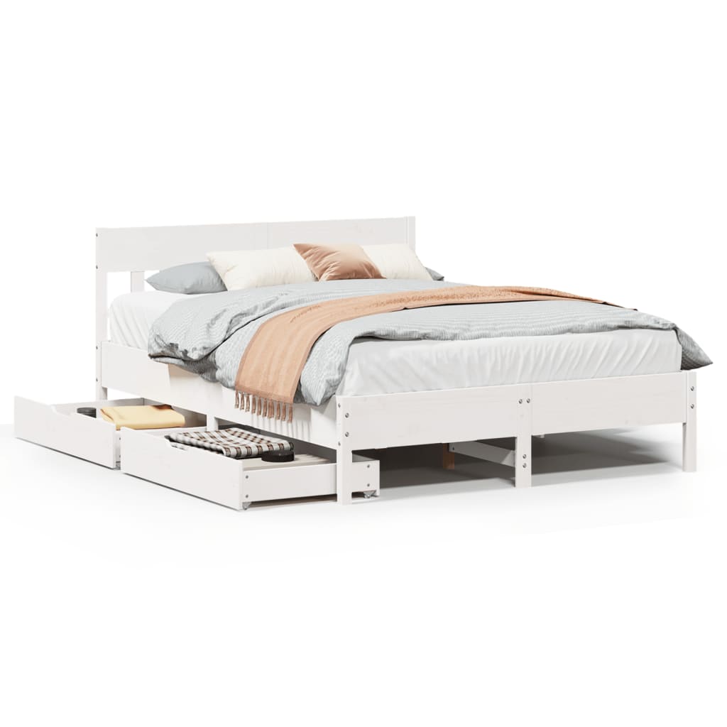 Bed Frame without Mattress White 150x200 cm King Size Solid Wood Pine