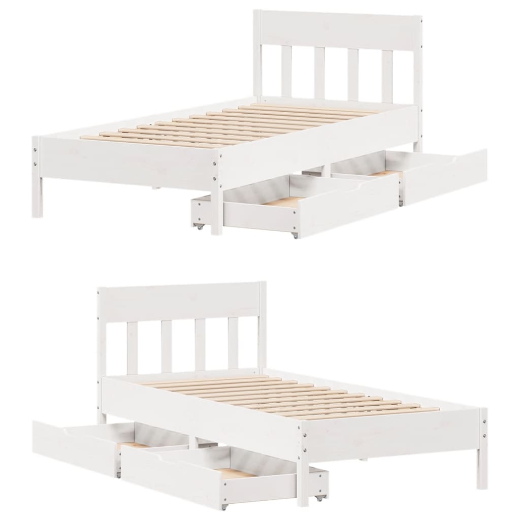 Bed Frame without Mattress White 100x200 cm Solid Wood Pine