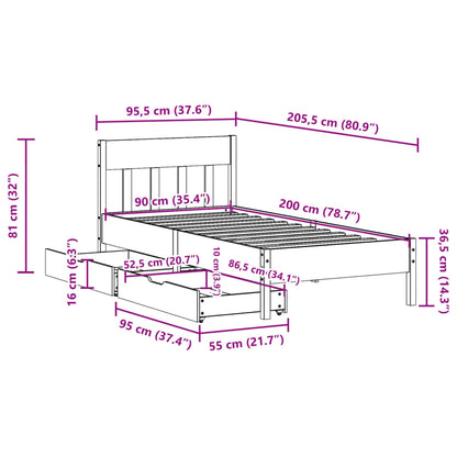 Bed Frame without Mattress 90x200 cm Solid Wood Pine