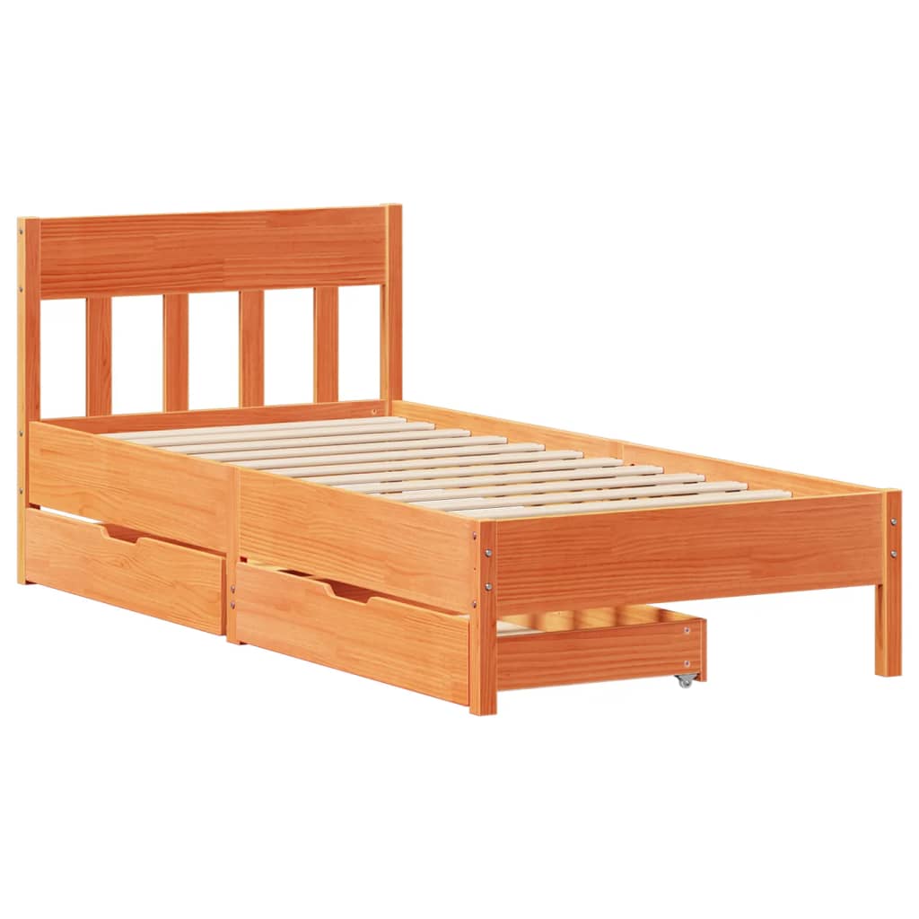 Bed Frame without Mattress Wax Brown 90x200 cm Solid Wood Pine