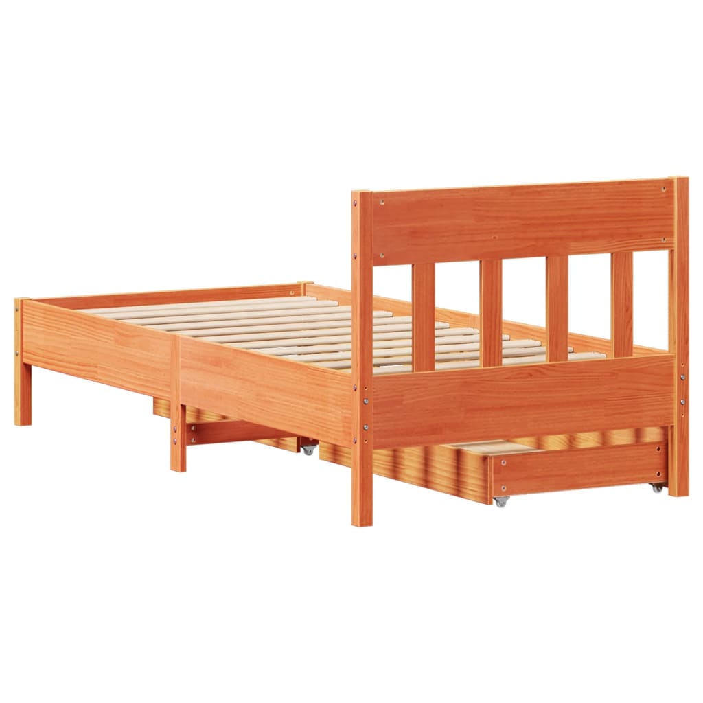 Bed Frame without Mattress Wax Brown 90x200 cm Solid Wood Pine