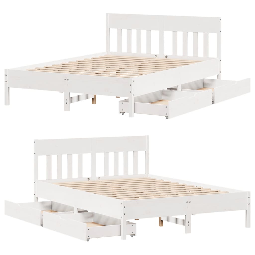 Bed Frame without Mattress White 135x190 cm Double Solid Wood Pine