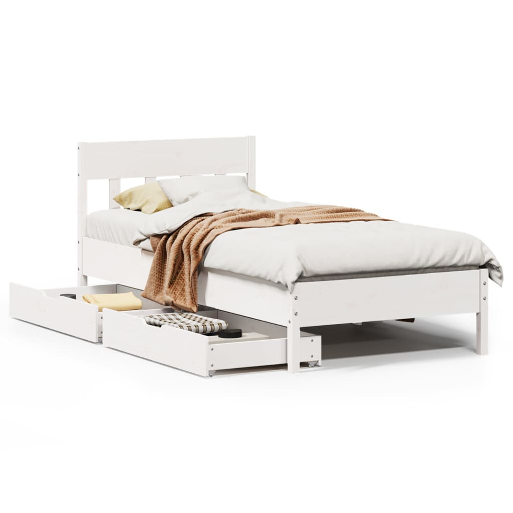 Bed Frame without Mattress White 75x190 cm Small Single Solid Wood Pine