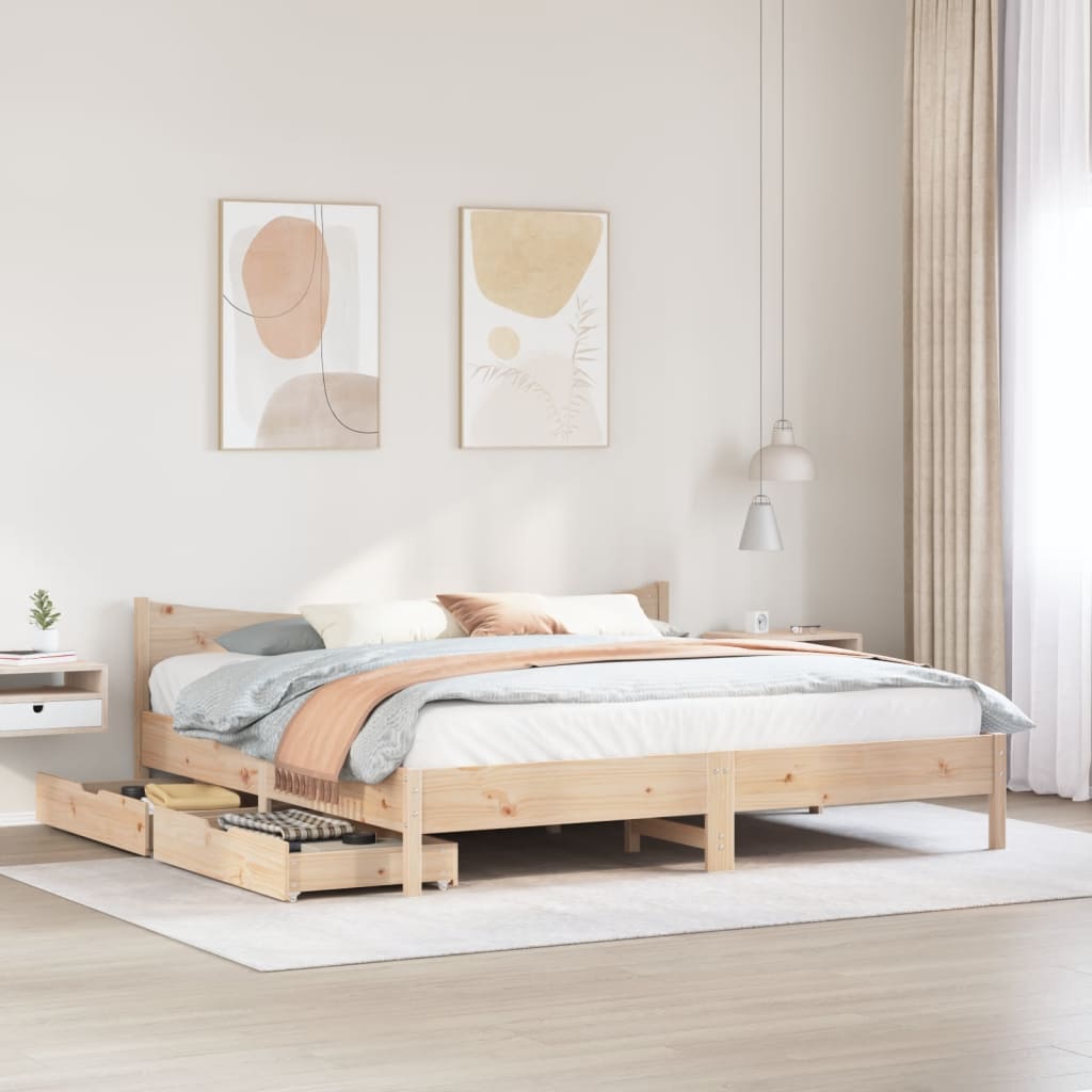 Bed Frame with Drawers 200x200 cm Solid Wood Pine