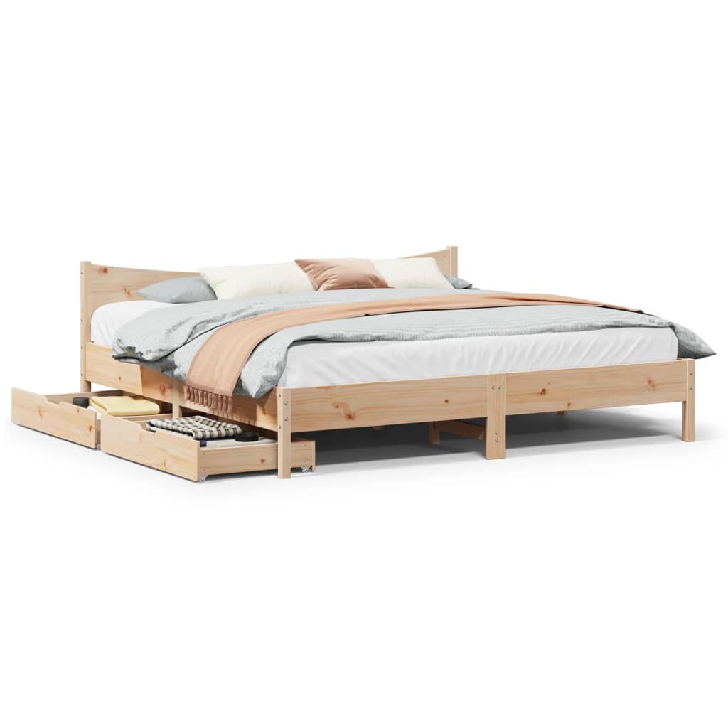 Bed Frame with Drawers 200x200 cm Solid Wood Pine