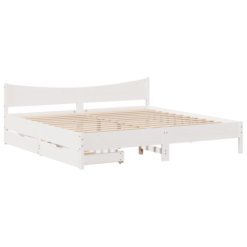 Bed Frame with Drawers White 200x200 cm Solid Wood Pine