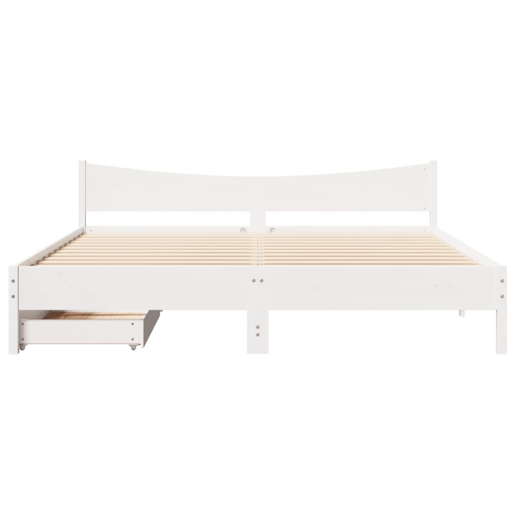 Bed Frame with Drawers White 200x200 cm Solid Wood Pine