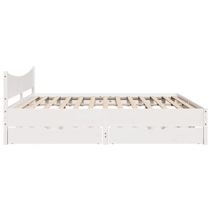 Bed Frame with Drawers White 200x200 cm Solid Wood Pine