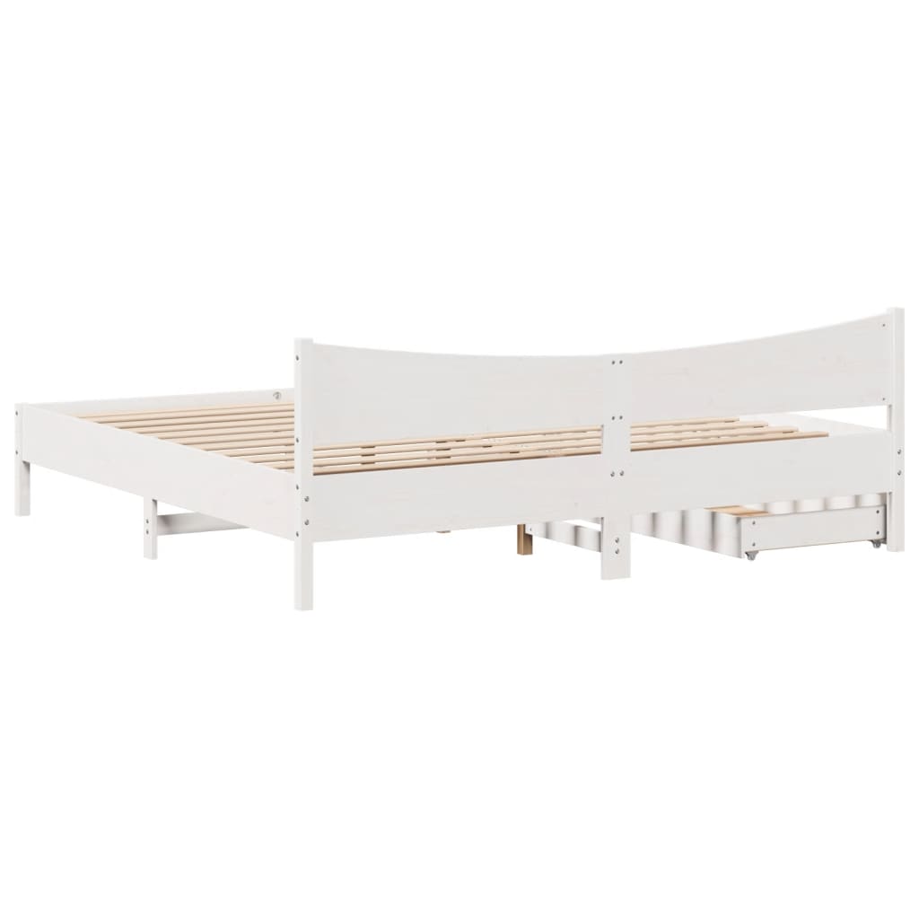 Bed Frame with Drawers White 200x200 cm Solid Wood Pine