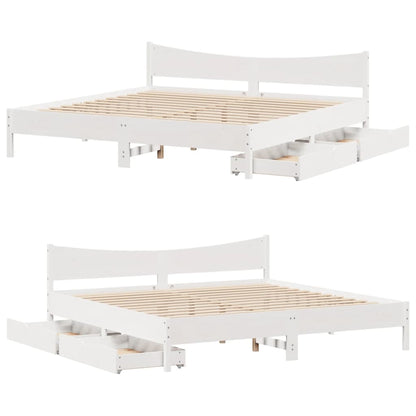 Bed Frame with Drawers White 200x200 cm Solid Wood Pine