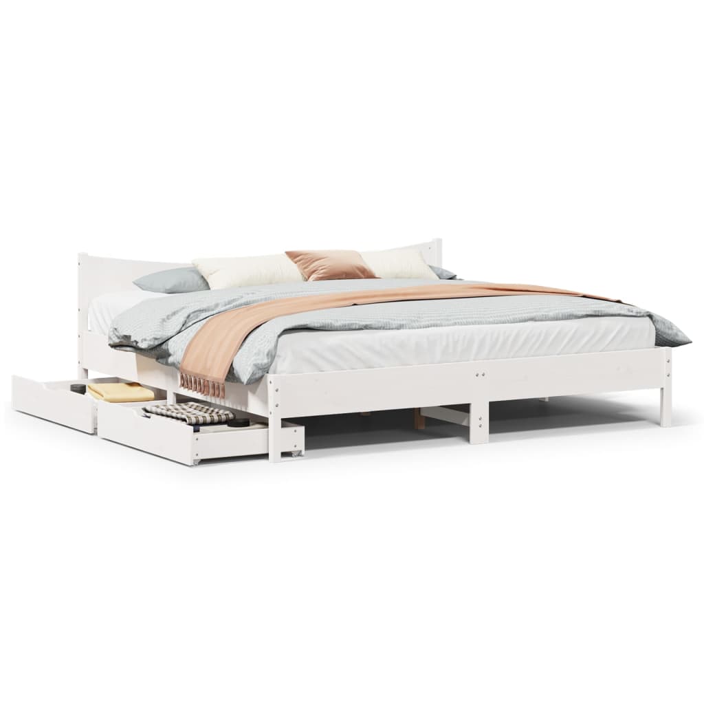 Bed Frame with Drawers White 200x200 cm Solid Wood Pine