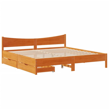 Bed Frame with Drawers Wax Brown 200x200 cm Solid Wood Pine