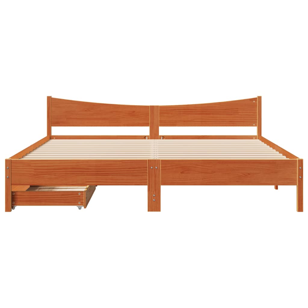 Bed Frame with Drawers Wax Brown 200x200 cm Solid Wood Pine